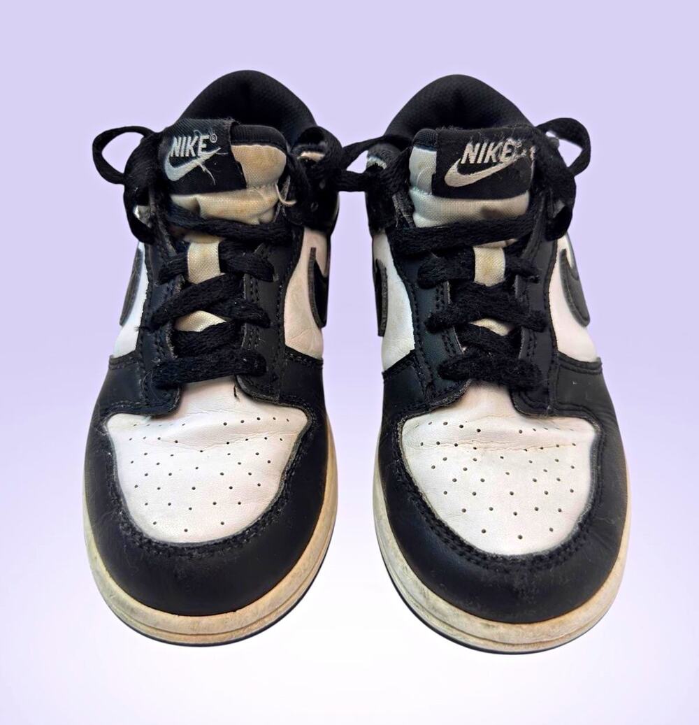 Nike Dunk Low Unisex Kids Sneakers Black/White Leather Lace Up Low Top US 13